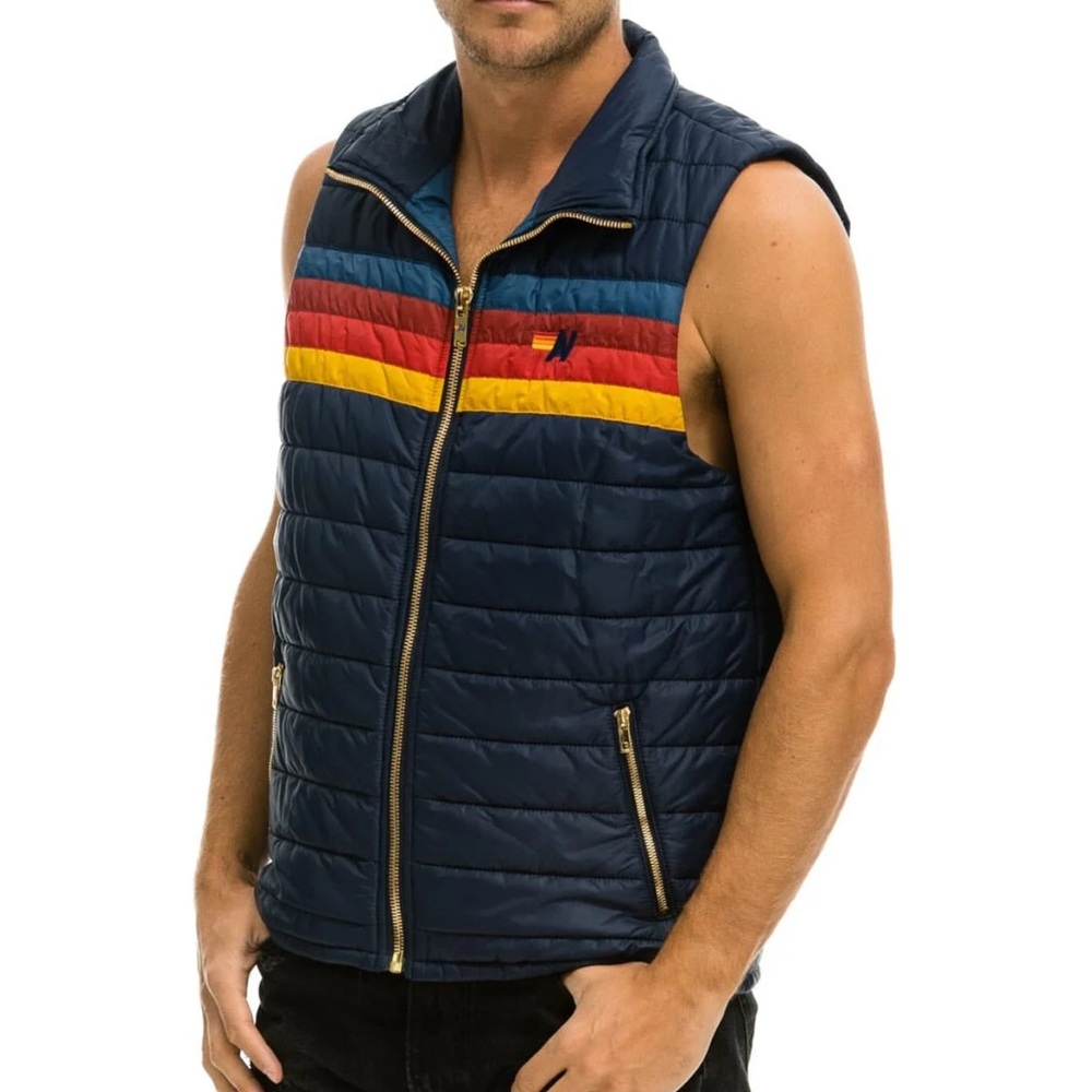 Aviator Nation Navy Vest with Colorful Stripes